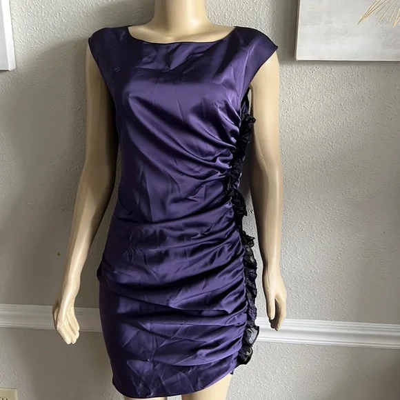cynthia steffe purple dress Cynthia Steffe Women Purple Boat Neck Sleeveless Ruched Mini Dress Size 4